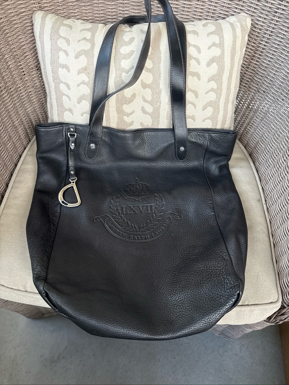 Polo by Ralph Lauren Black Leather Embossed Crest Tote